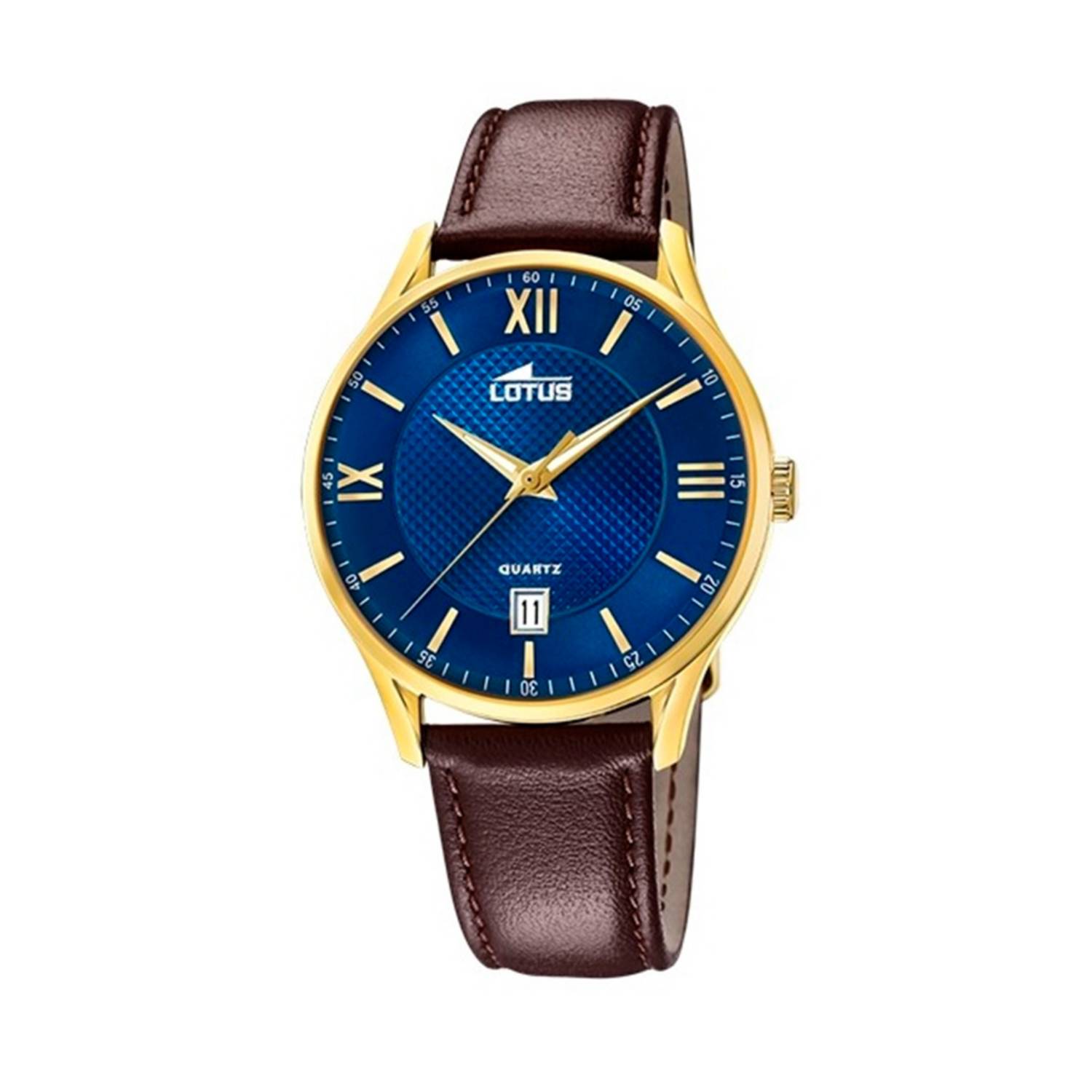 Reloj para hombre Lotus azul con correa de piel marrón