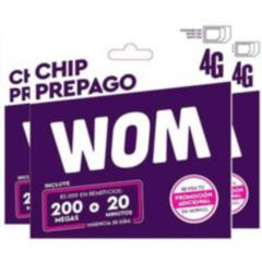 WOM - Pack 3 Chip Prepago Wom 200 Mb  20 Minutos