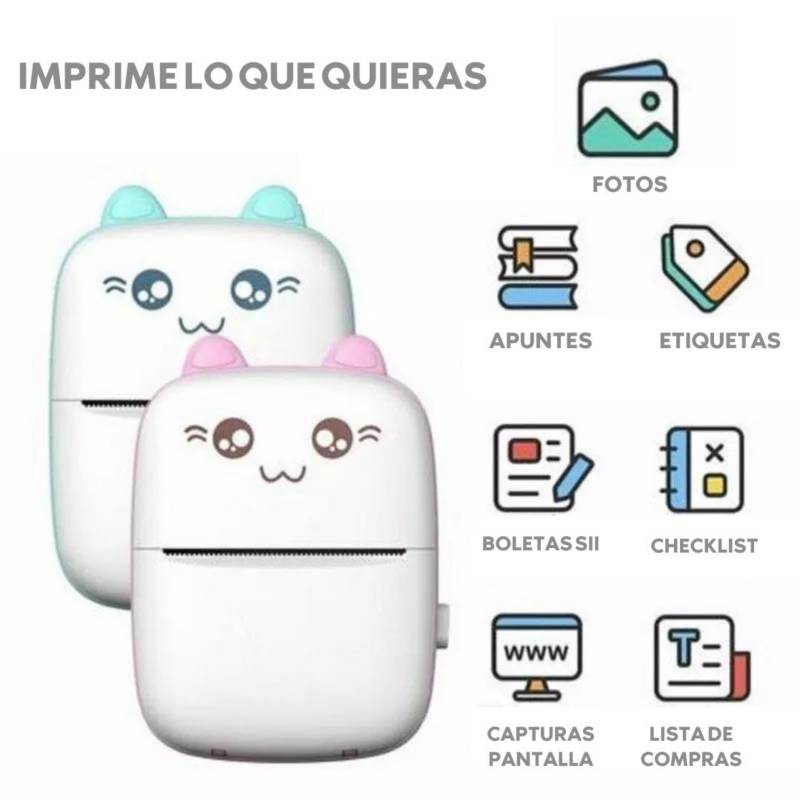 GENERICO Mini Impresora Térmica Portátil + 3 Papel Adhesivo Blanco