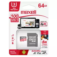 MAXELL - Tarjeta MicroSD Maxell 64GB UH-3 4K