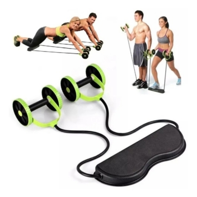 Kit Banda Elastica + Bandas Circulares Tela + Rueda Abs Gym