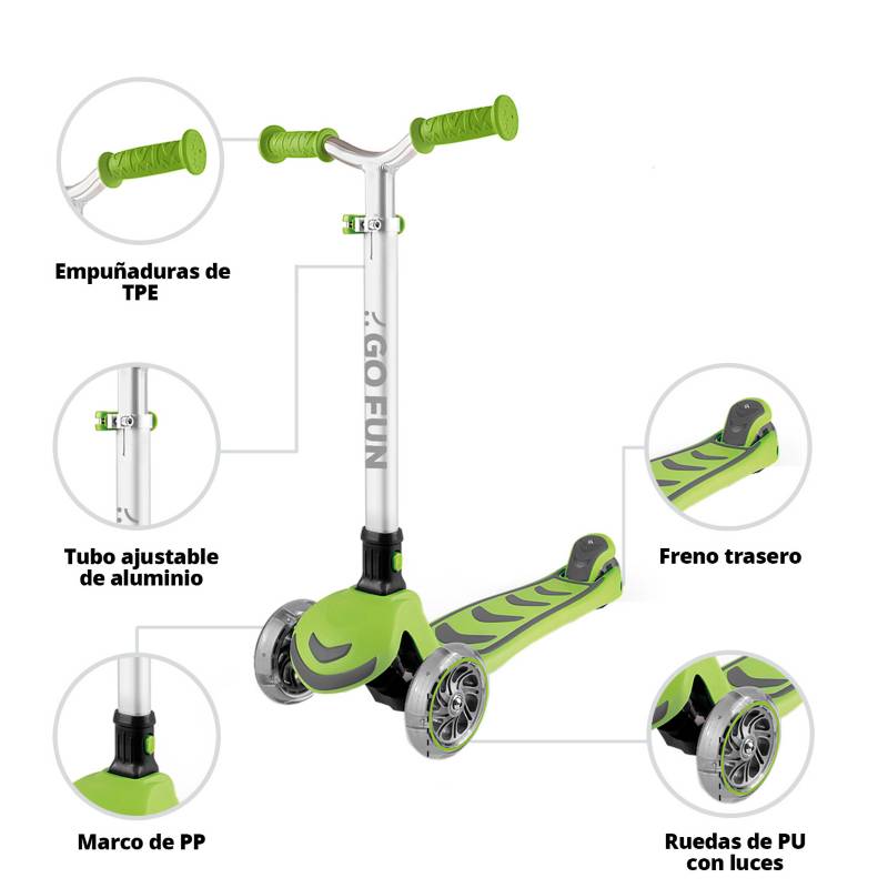 Kick'n'Roll Patinete de 3 ruedas para niños, Patinete para niños y niñas :  : Juguetes y juegos