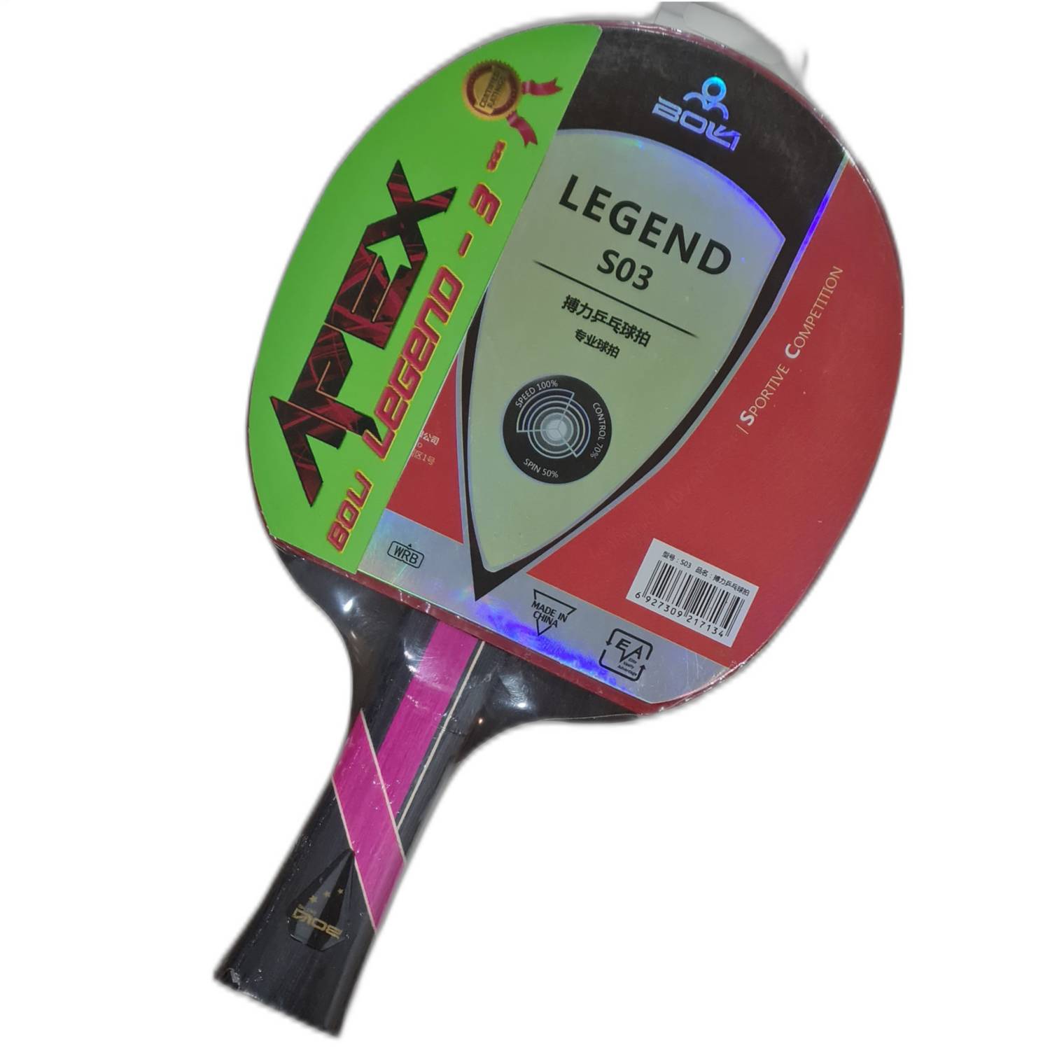 GENERICO Paleta ping pong tenis mesa Boli 3Estrell Mango largo 190grs