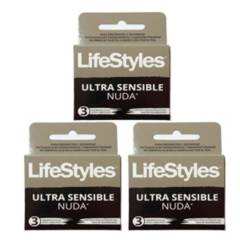 LIFESTYLES - Pack 3 cajas Condones LifeStyles Ultra sensible