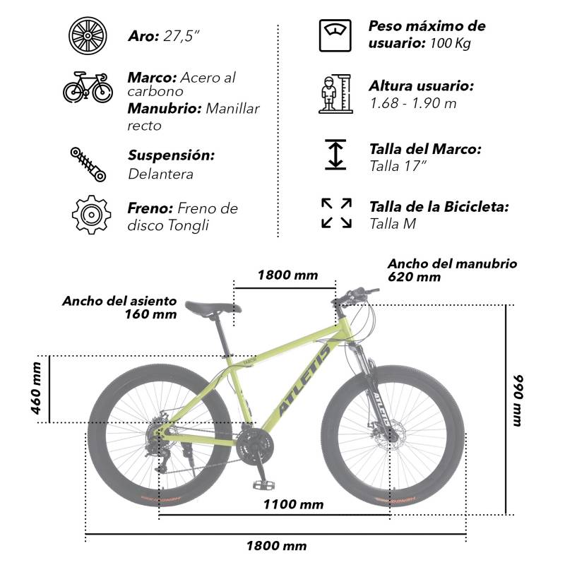 Bicicleta Mountain Bike Tabor 275 M Amarillo ATLETIS Linio Chile