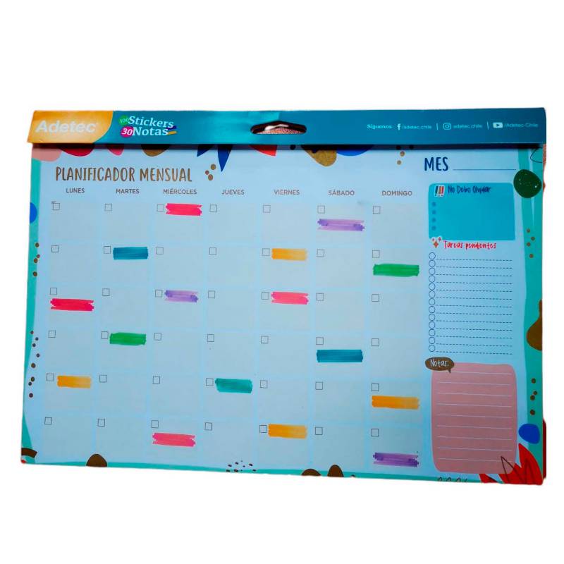 ADETEC - Calendario Planificador Mensual  30 Hojas + Stickers