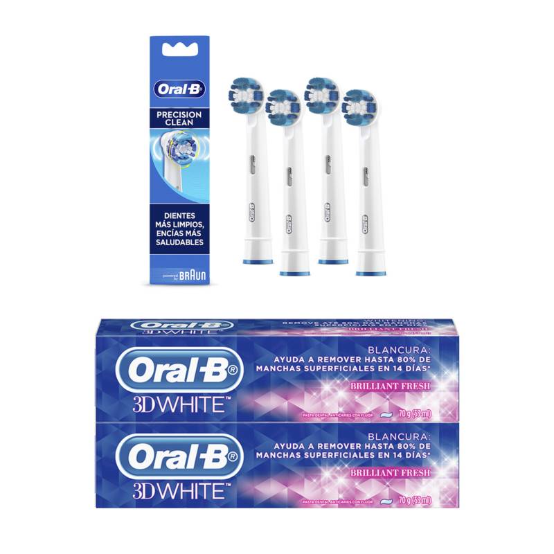 ORAL B - Pack 2 Pasta de dientes Oral-B 3Dwhite + 4 Repuestos P.clean