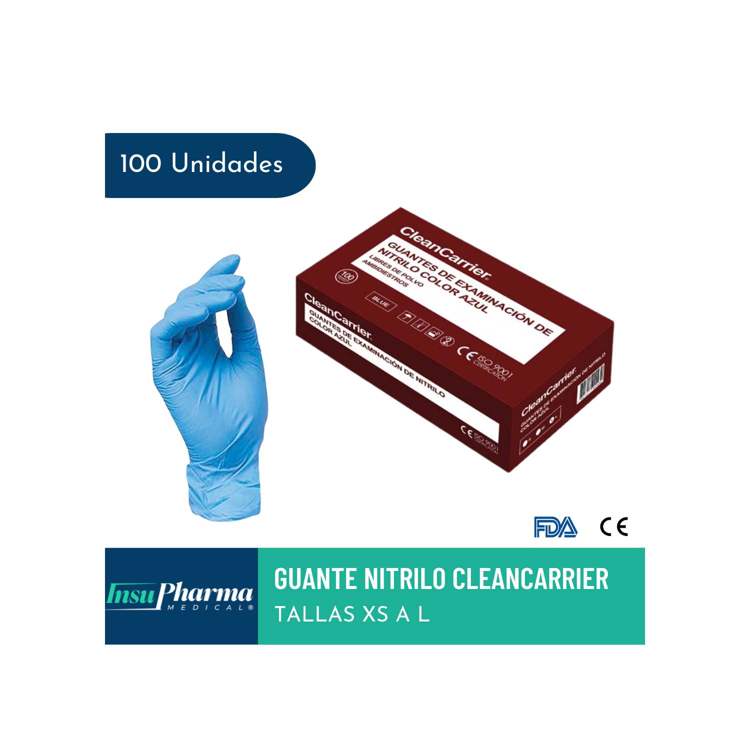 Guante vinilo azul sin polvo CleanCarier caja 100 unidades L