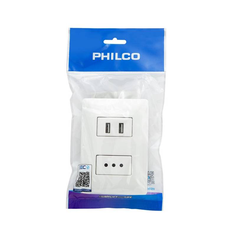 PHILCO Enchufe Tomacorriente Simple con 2 USB Philco