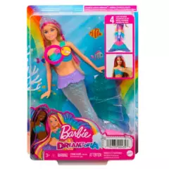 BARBIE - Muñeca Barbie Sirena Cola Luces Brillantes