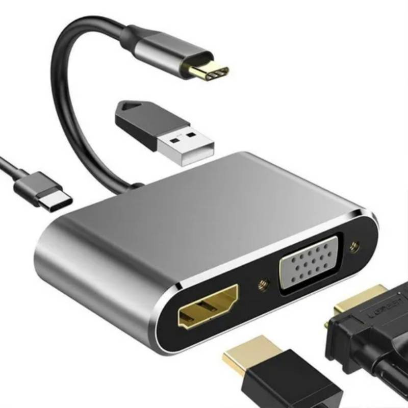 GENERICO Hub Adaptador USB-C 4 en 1: Vga + hdmi + USB 3.0 + USB-C Pd 4k Hd