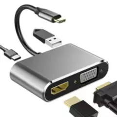 GENERICO - Hub Adaptador USB-C 4 en 1: Vga + hdmi + USB 3.0 + USB-C Pd 4k Hd