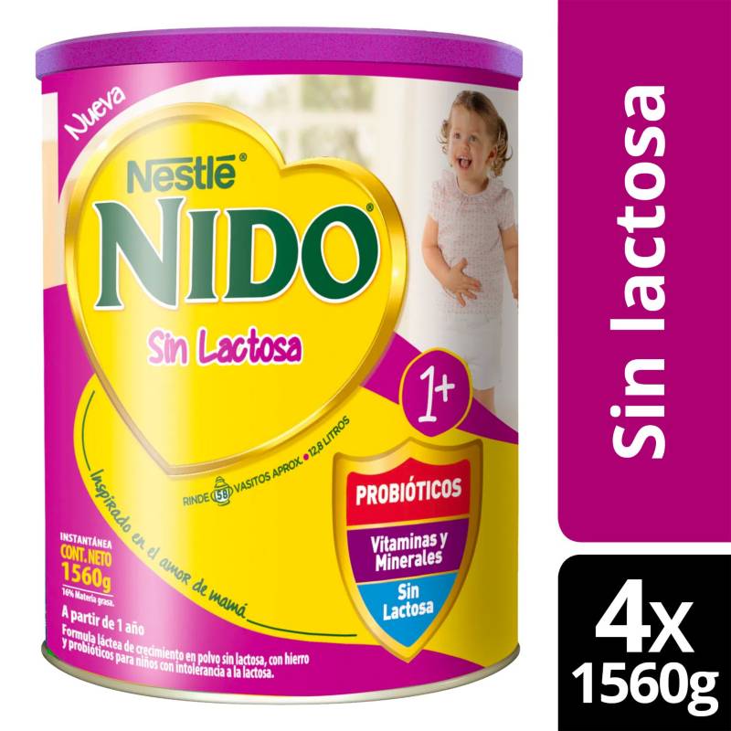 NESTLE - Fórmula Láctea NIDO® 1+ Sin Lactosa 1560g X4 Tarros