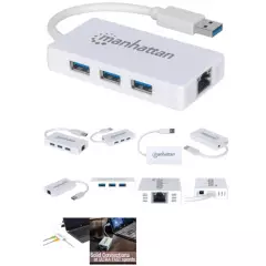 MANHATTAN - Hub de 3 puertos USB 3.0 Adaptador Gigabit Ethernet 507578