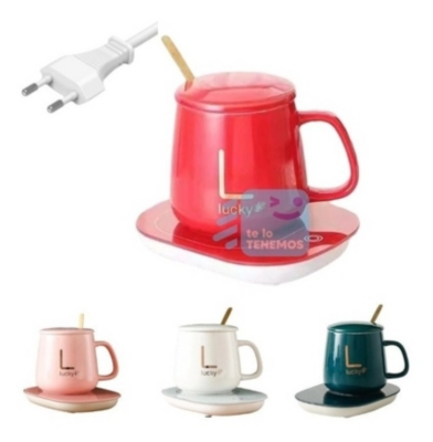 Taza Blanca Electrica con Base Calentador y Cuchara GENERICO