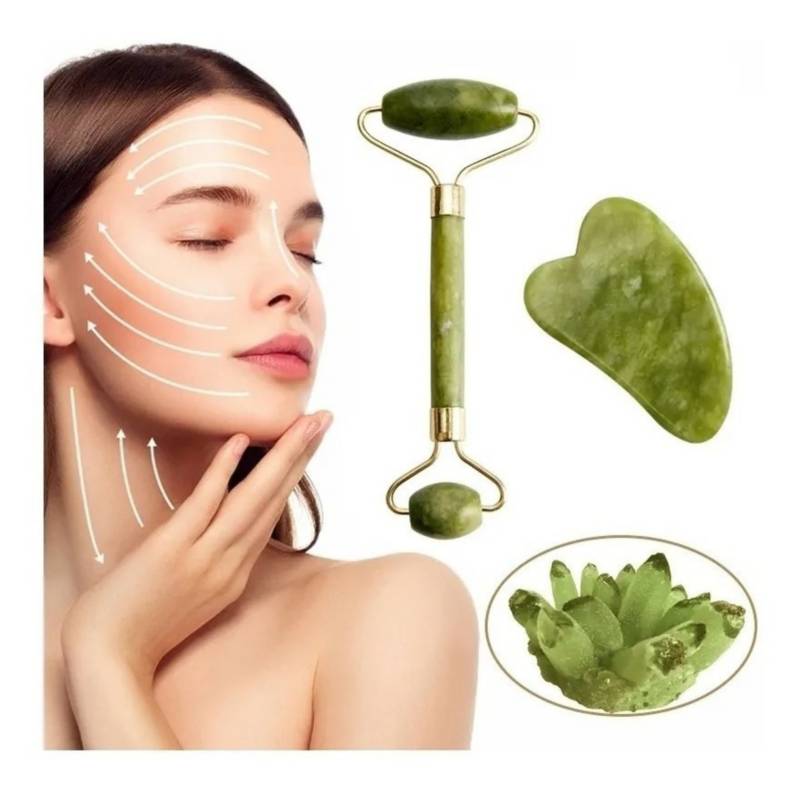 Generico Rodillo Piedra Jade Masaje Facial Linfático Piedra Gua Sha 