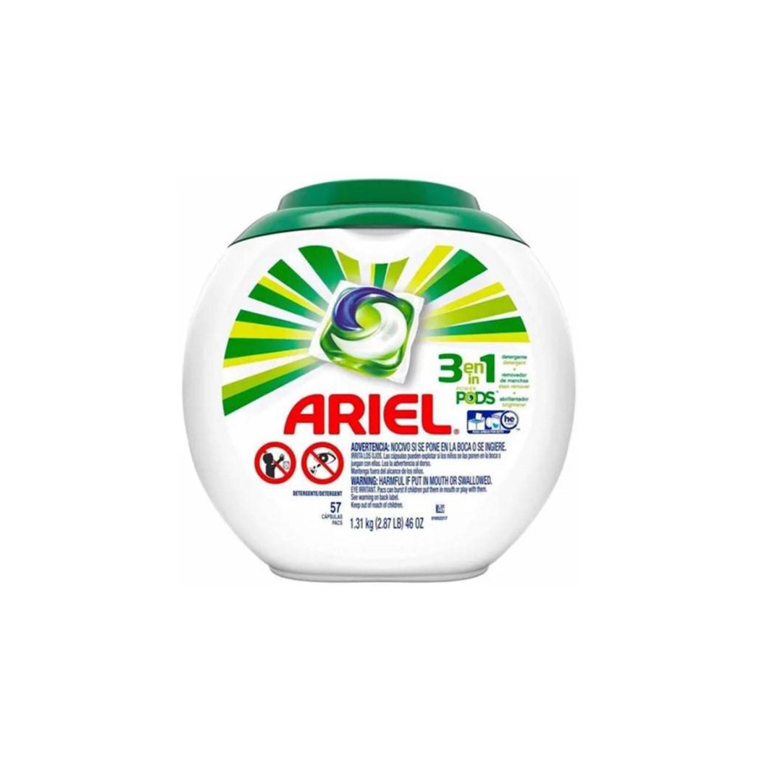 ARIEL Detergente En Capsulas 3 En 1 Con Envase 57 Pods Ariel