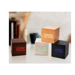 GENERICO - Reloj Despertador Digital Con Luz Led Cubo De Madera W-13466 Welife
