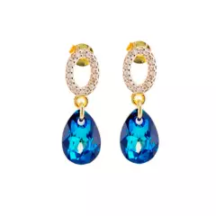 JOYAS MONTERO - Aros Gota de Luz Gold Cristales Genuinos Bermuda Blue