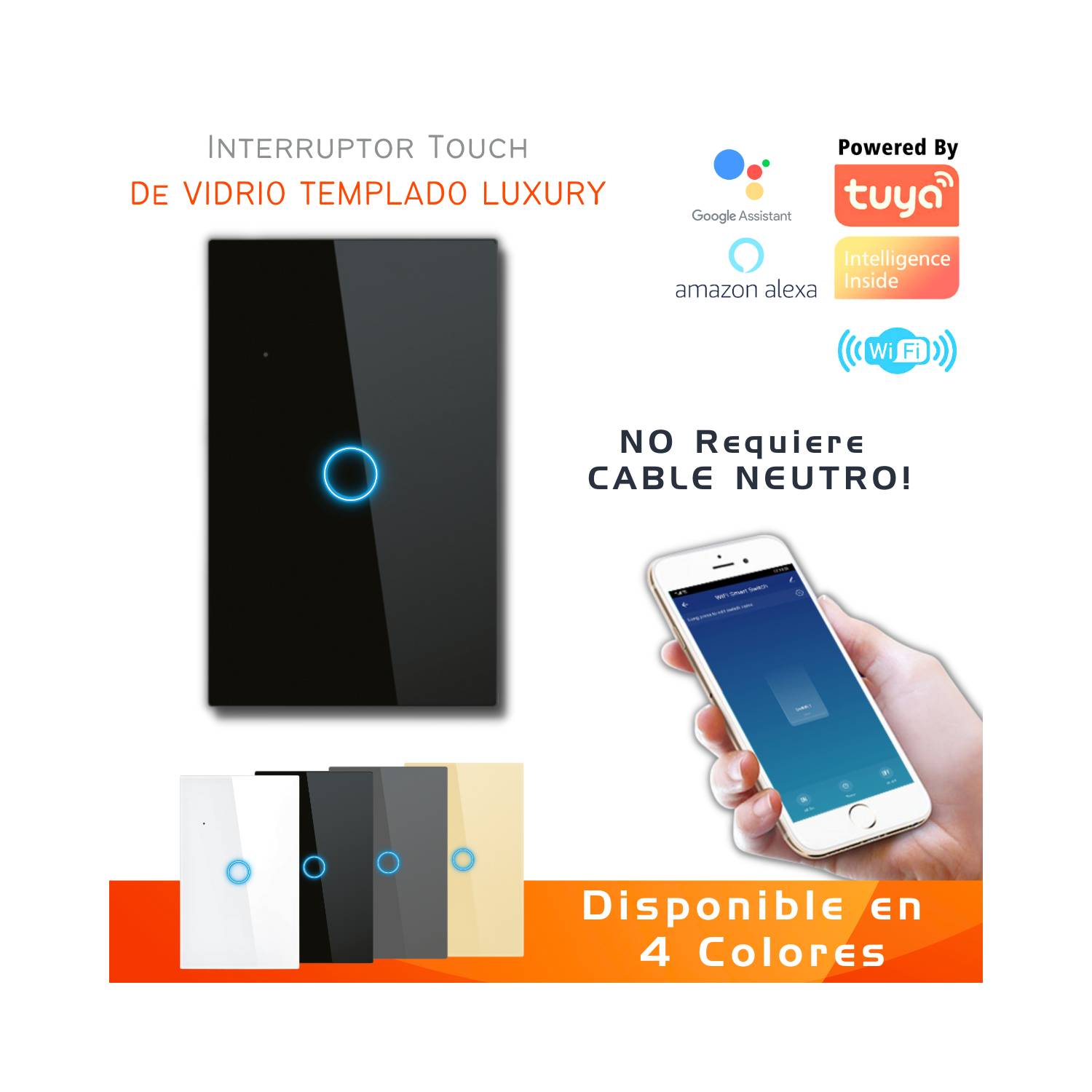 Interruptor Touch Simple Inteligente Wifi/1 Canal Sin Neutro