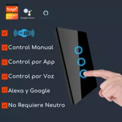 D MOTICA - Interruptor Touch Triple Inteligente Wifi - 3 Canales Sin Neutro NEGRO