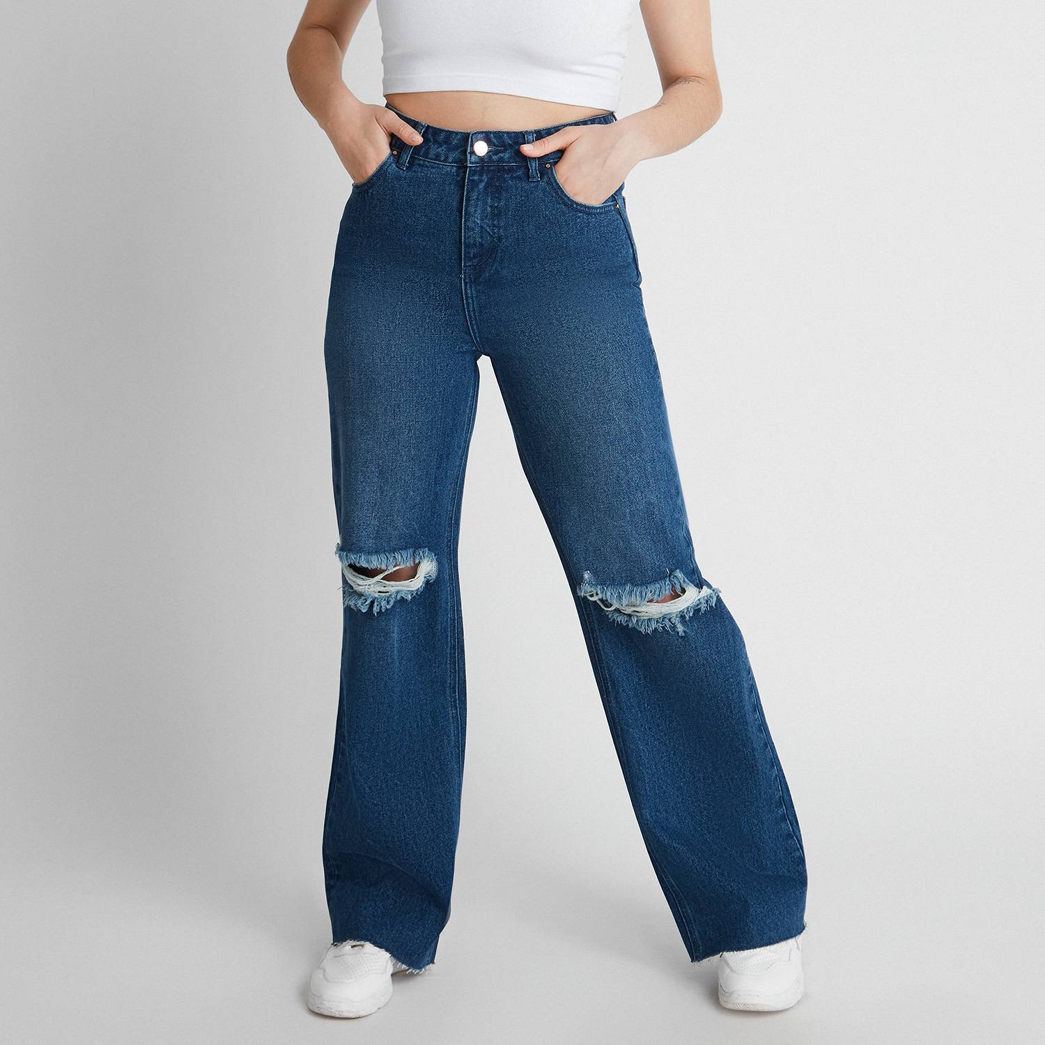 Jeans mujer cargo pretina ancha skinny fit - TRICOT