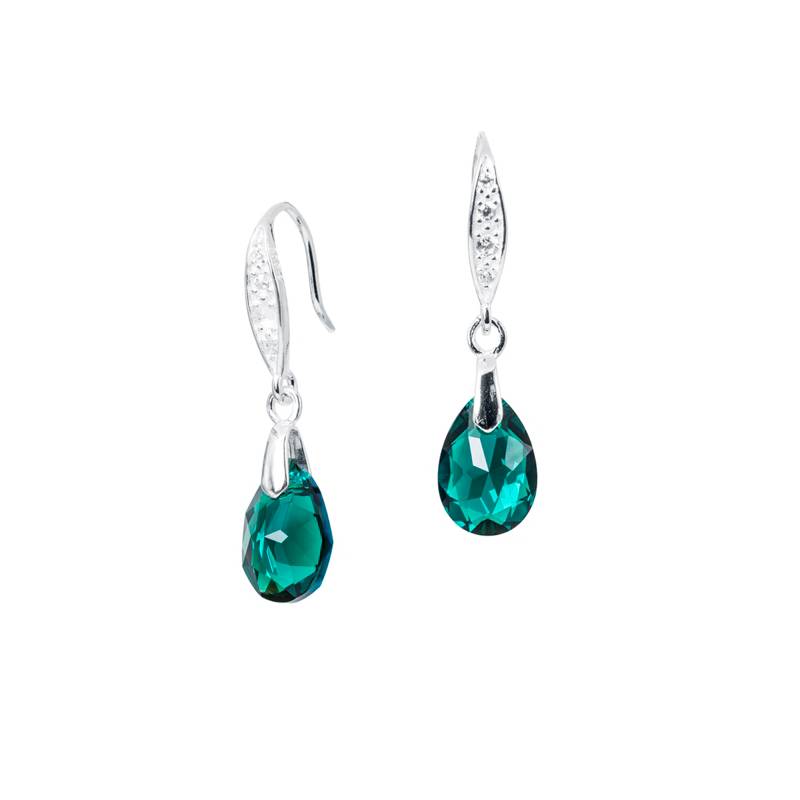 JOYAS MONTERO - Aros Gota De Luz Plata Italiana 925 y Cristal Genuino Emerald Shimmer