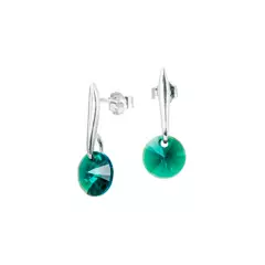JOYAS MONTERO - Aros Punto De Luz Plata Italiana 925 y Cristal Genuino Emerald Shimmer