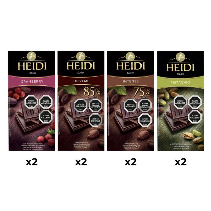 HEIDI - Pack 8 tabletas chocolate Heidi dark surtidas 80g