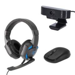 E4U - Combo Audífono Gamer Azul  Mouse USB Wireless  Webcam HD 1080p