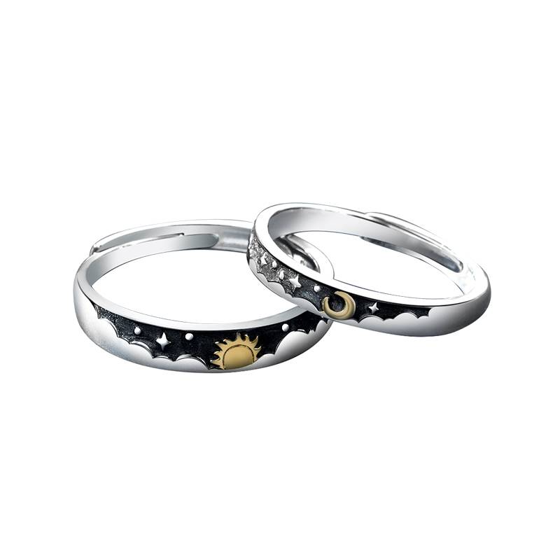 GENERICO Anillos parejas ajustables Sol y luna ilusiones plata 925 |  