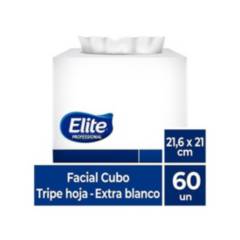 ELITE - Toalla Facial /pañuelo Triple Hoja Cubo 21x21cms 60un. Elite