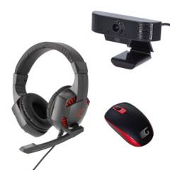 E4U - Combo Audífono Gamer Rojo  Mouse USB Wireless G4U  Webcam HD 1080p