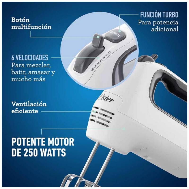 OSTER Batidora Electrica De Mano 6V Con Turbo Blanco Oster