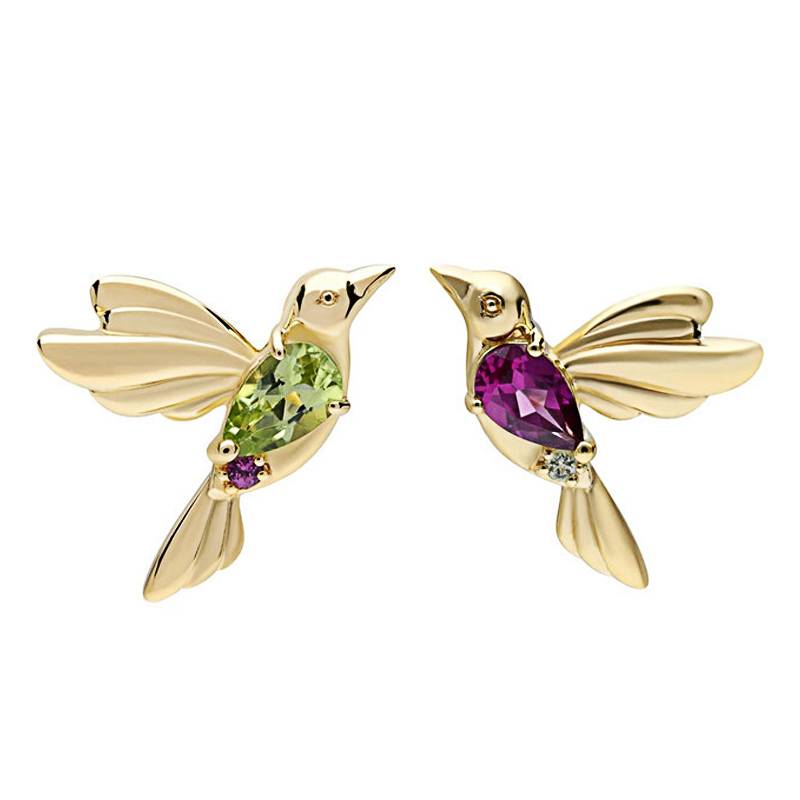 GENERICO - Aros colibrí plata 925 bañado oro joya juvenil mujer