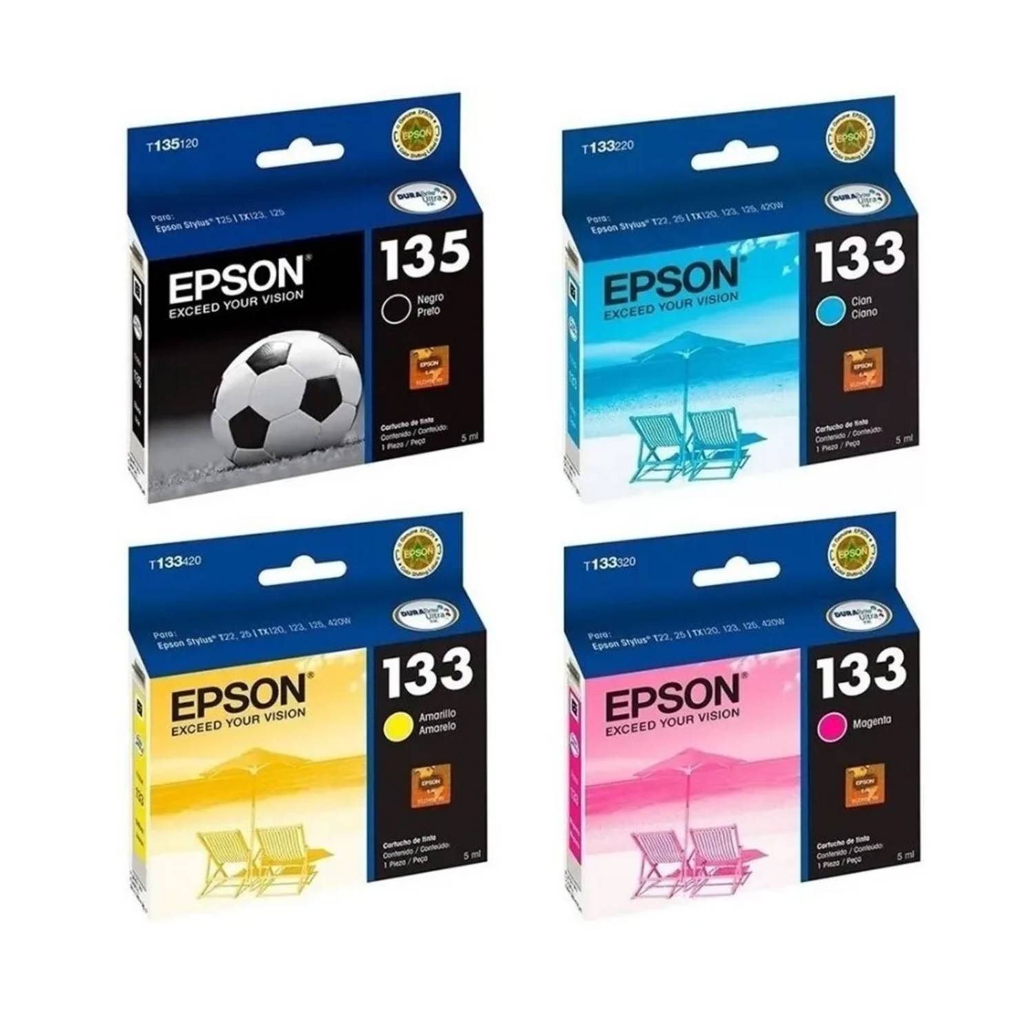 vendaje batería Para editar EPSON 4 Tintas Epson Genuinas T 135 133 B/c/m/y T25 Tx123 Tx125 C/IVA |  falabella.com