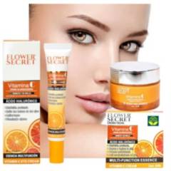 FLOWER SECRET - Set facial vitamina C crema y contorno de ojos antienvejecimiento
