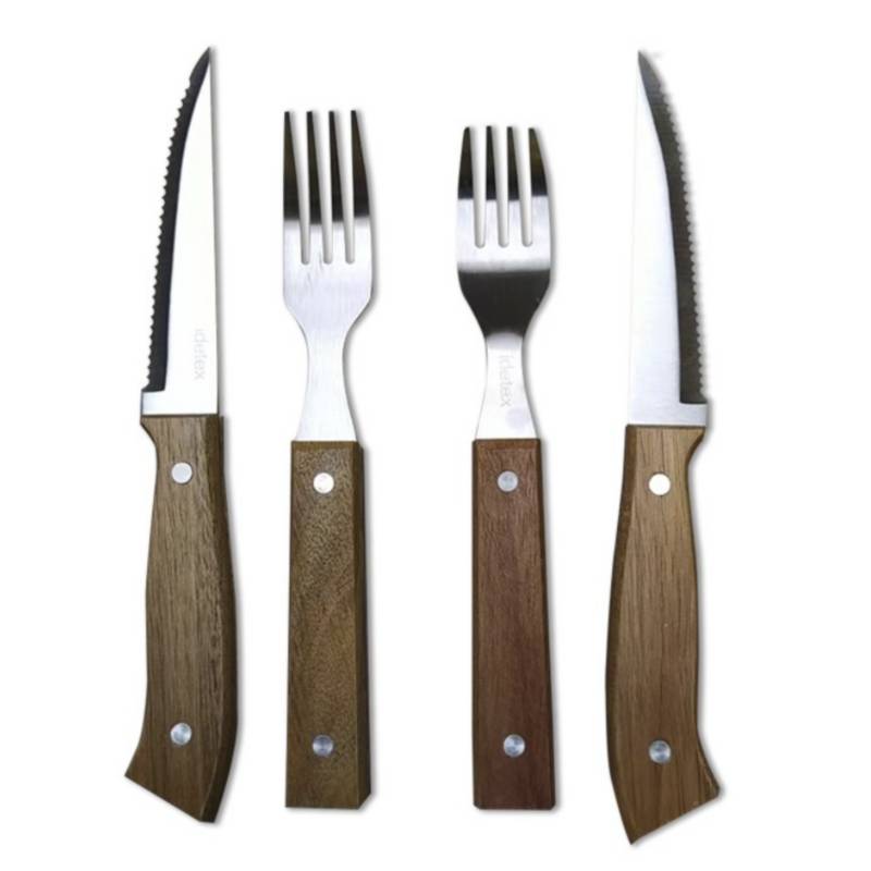Set de 2 cuchillos de mesa para carne, acero inoxidable, cubiertos clásicos  con hoja de sierra, aptos para lavavajil