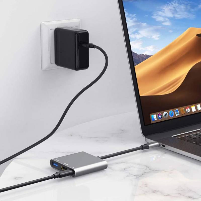 Hub Usb C A Hdmi 4k Con Usb Carga Thunderbolt 3 en 1 Macbooo