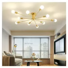 MMDH - Lámpara de techo con satélite para sala de estar moderna dorado 10
