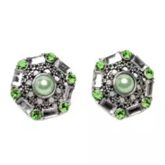 DDETALLES - Aros Mujer Color Plata Pendientes Geométricos Perla Verde