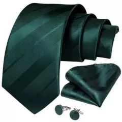 SONEC - Corbata verde hombre paño y colleras Emerald