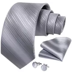 SONEC - Corbata seda hombre paño y colleras Silver