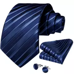 SONEC - Corbata azul hombre paño y colleras Mar Azul.