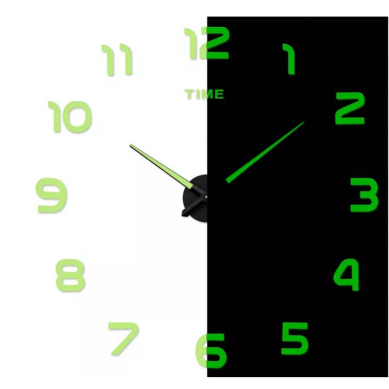 GENERICO - Reloj Pared 3d Adhesivo Fluorescente Grande 120 Cm Diámetro