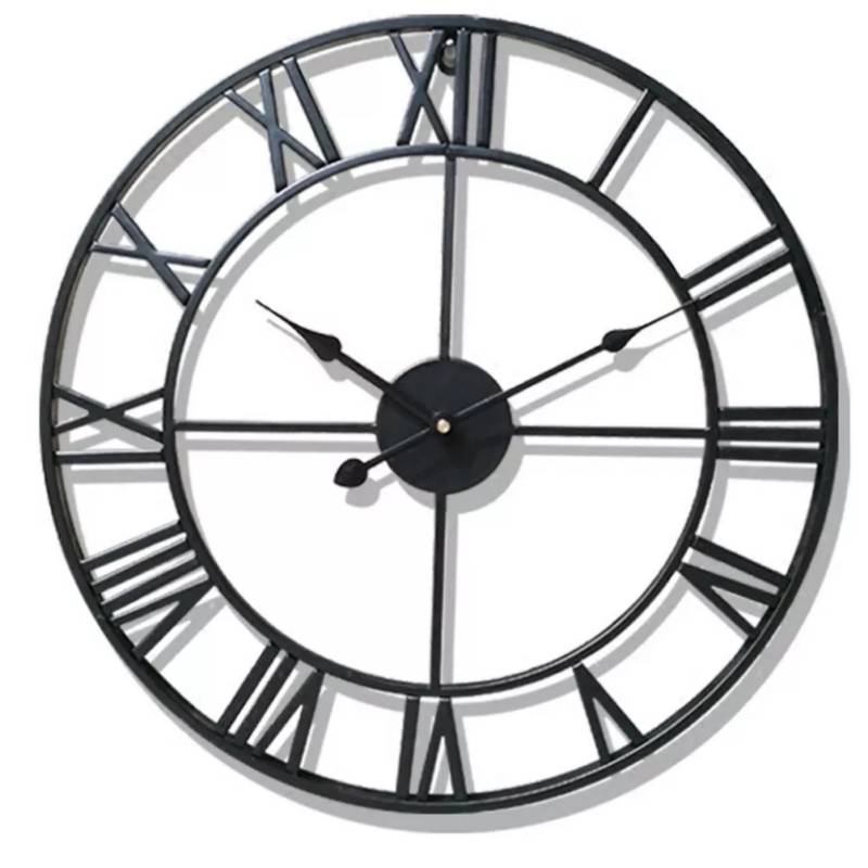 GENERICO - Reloj De Pared Vintage 47 Cm 3d Grande Retro Negro Hierro