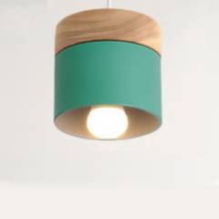 GENERICO - Nórdica e27 lámpara colgante de techo moderno hierro y madera Verde
