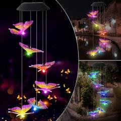 HOME NEAT - Lámpara de campanas de viento solar que cambian de color mariposa