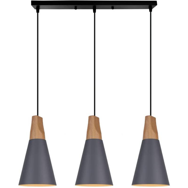 HOME NEAT - Lámpara de techo colgante moderno madera metal 3 luces e27 ø14cm