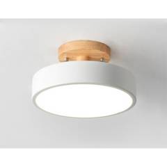 HOME NEAT - Lámpara de techo LED de 18cm con base de madera - Blanco